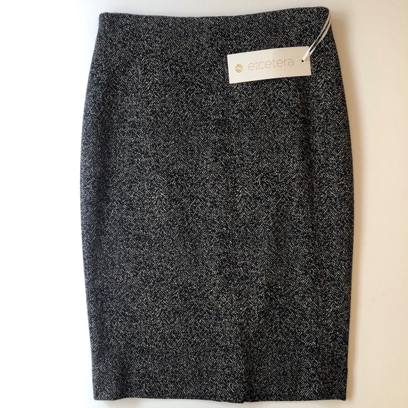 NWT Herringbone Brown & Black Slit Skirt by Etcetera - Picture 1 of 8